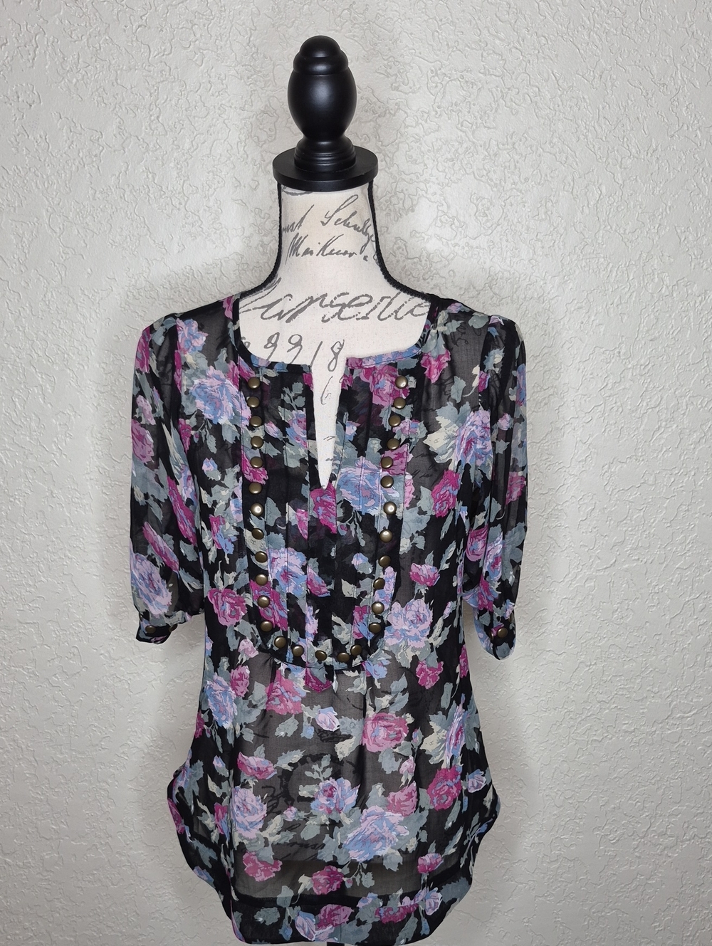 Angie Sheer Multicolored Floral Top‎ Size S